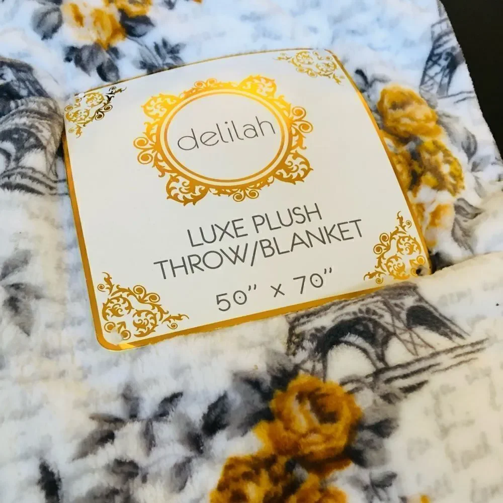 Paris France Yellow Rose Floral Eiffel Tower Plush Throw Blanket